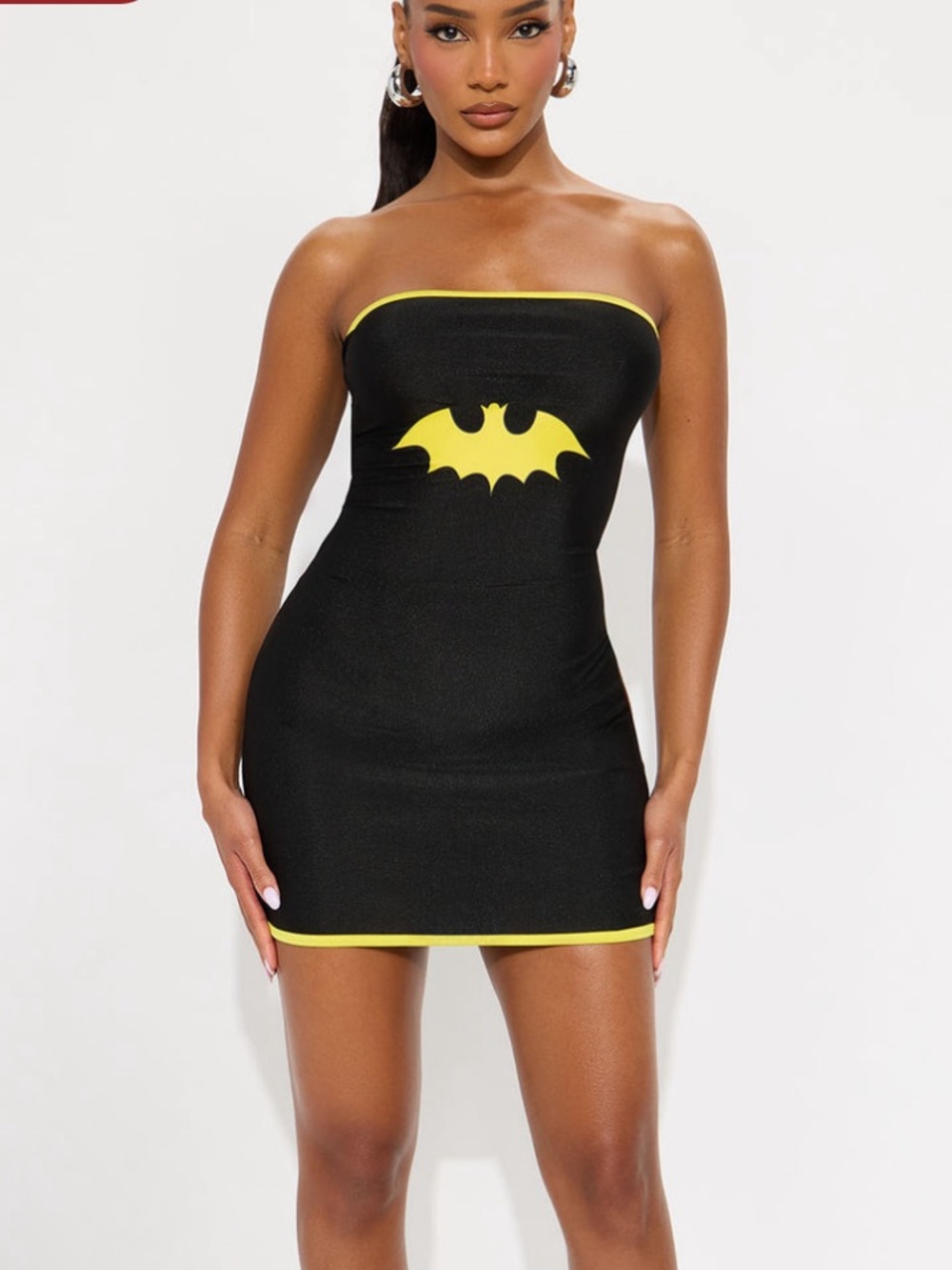 New Fashion Nova Halloween Black & Yellow Batman Tie Up Accent Bodycon Dress XS